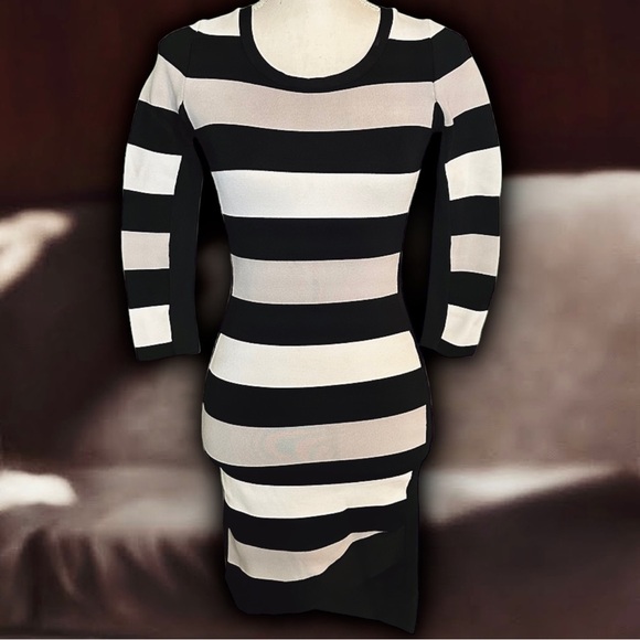 BCBG Max Azria Black & White Striped ‘Kendall’ Bandage Mini Dress Size XS - Picture 5 of 14